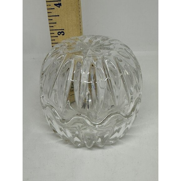 VTG Clear Cut Glass Covered Candy Dish Bowl | Round Crystal Trinket Box with Lid - Picture 6 of 7
